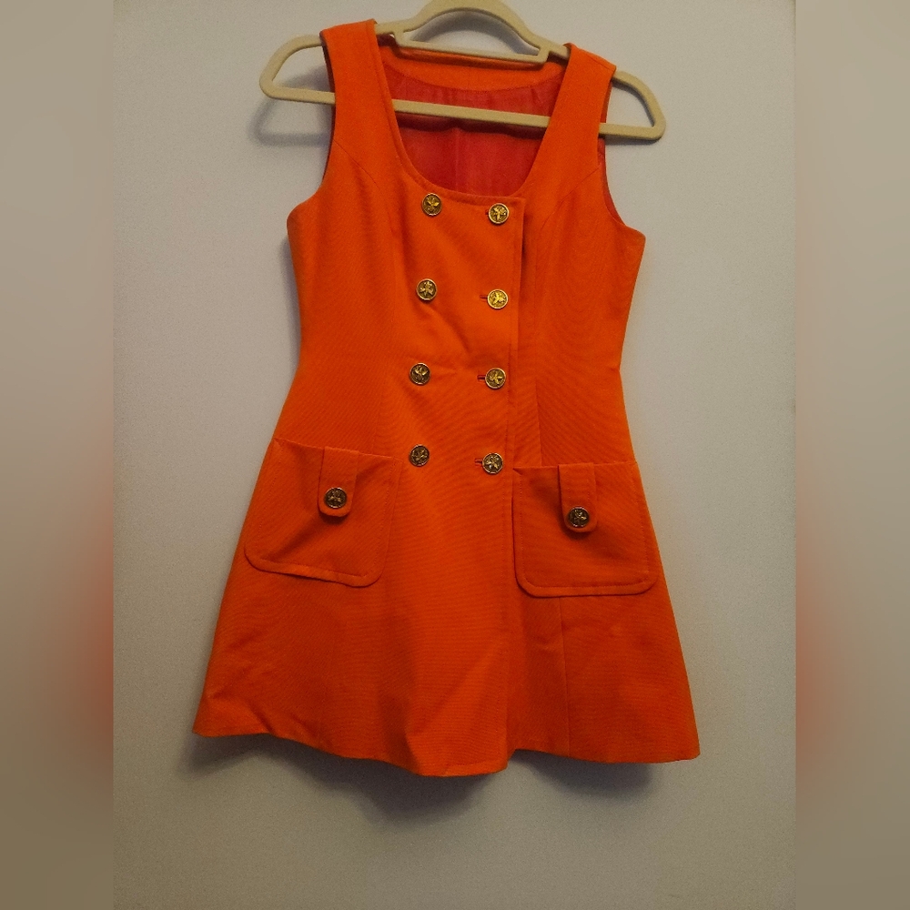 Small Orange Vintage 1960s Overall Dress